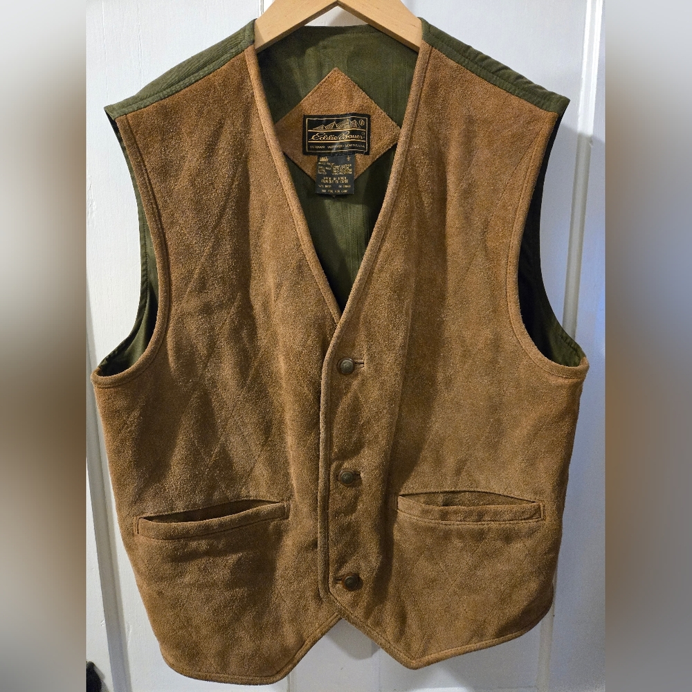 Eddie Bauer Diamond Quilted Leather Vest  Mens Large
